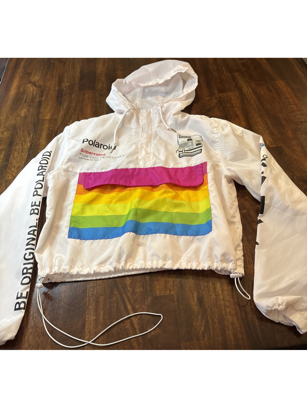 POLAROID Women’s Windbreaker Jacket Hooded Cropped Half Zip Size M